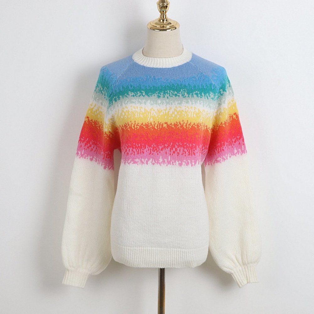 Sleeve Whit Crew Neck Kint Swaeter Womens - Picture 1 of 3
